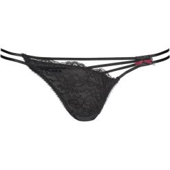 Stringi "Londra" w kolorze czarnym. Czarne stringi damskie Lascana & Co., w koronkowe wzory, z bawełny. W wyprzedaży za 44,95 zł.