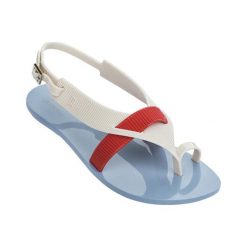 Sandały w kolorze niebiesko-biało-czerwonym. Czerwone sandały damskie Melissa, Pepe Jeans, w paski, bez obcasa, z paskami. W wyprzedaży za 209,95 zł.