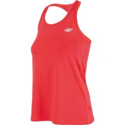 Koszulka treningowa damska TSDF001 - fuksja neon. Czerwone bluzki damskie 4f, bez wzorów, z dzianiny, bez kołnierzyka, bez rękawów. Za 59,99 zł.