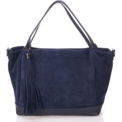 Shopper bag damskie: Skórzany shopper bag w kolorze granatowym – 50 x 35 x 15 cm