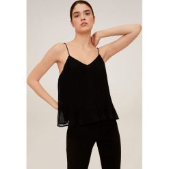 Mango - Bluzka Cat. Czarne bluzki damskie Mango, s, bez wzorów, z poliesteru, eleganckie, bez kołnierzyka, bez rękawów. W wyprzedaży za 49,90 zł.