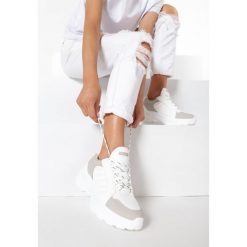 Białe Sneakersy Hyneh. Białe buty sportowe damskie Born2be, bez wzorów, z dresówki, eleganckie. Za 109,99 zł.