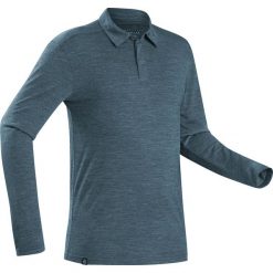 Koszulka Polo z długim rękawem TRAVEL 500 merino męska. Niebieskie koszulki męskie FORCLAZ, m, bez wzorów, z wełny, z długim rękawem. Za 119,99 zł.