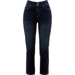 Dżinsy push-up 7/8 ze stretchem i rozcięciem, STRAIGHT bonprix ciemny denim. Czarne jeansy damskie bonprix. Za 109,99 zł.