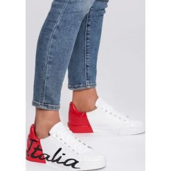 Biało-Czerwone Sneakersy Hashtag. Czerwone buty sportowe damskie Renee, z nadrukiem, sportowe. Za 59,99 zł.