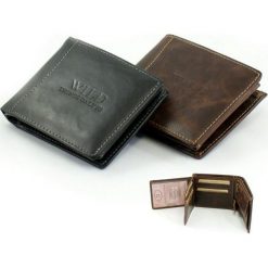 Skórzany Portfel męski WILD czarny. Czarne portfele męskie marki Wild, z materiału. Za 39,90 zł.