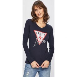 Guess Jeans - Bluzka. Czerwone bluzki damskie Guess Jeans, s, z nadrukiem, z bawełny, casualowe, bez kołnierzyka, bez rękawów. Za 169,90 zł.