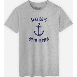 Koszulka "Sexy Boys" w kolorze szarym. Szare koszulki męskie Wooop, m, bez wzorów, z bawełny, z okrągłym kołnierzem, bez rękawów. W wyprzedaży za 56,95 zł.