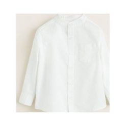 Mango Kids - Koszula dziecięca 80-104 cm. Białe koszule chłopięce Mango Kids, bez wzorów, z bawełny, eleganckie, ze stójką, z długim rękawem, długie. Za 59,90 zł.