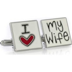 Mleczne spinki do mankietów - I love my wife U8. Białe spinki do mankietów męskie Modini Moda Męska, ze stali. W wyprzedaży za 49,51 zł.