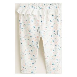 Mango Kids - Spodnie dziecięce Garden 62-80 cm. Białe spodnie dziewczęce marki Mango Kids, bez wzorów, z bawełny, casualowe. Za 49,90 zł.