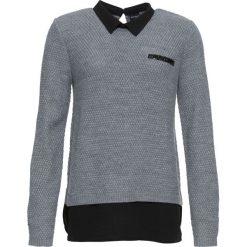Sweter z bluzką 2 w 1 bonprix szary melanż. Szare bluzki damskie marki bonprix, z aplikacjami. Za 99,99 zł.