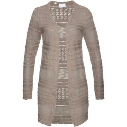 Kardigan z domieszką lnu bonprix brunatny. Pomarańczowe swetry damskie bonprix, bez wzorów. Za 99,99 zł.