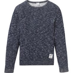 Sweter bonprix ciemnoniebiesko-biel wełny melanż. Niebieskie swetry męskie bonprix, s, bez wzorów, z bawełny, z okrągłym kołnierzem, bez kaptura. Za 79,99 zł.