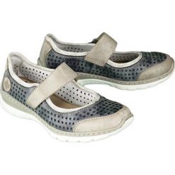 RIEKER L32B5-42 blue combination, półbuty damskie. Niebieskie półbuty damskie Rieker, bez wzorów, bez obcasa, bez zapięcia. Za 259,90 zł.