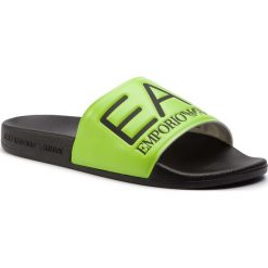 Klapki EA7 EMPORIO ARMANI - XCP001 XCC22 B584 Lime/Black. Zielone klapki damskie EA7 Emporio Armani, bez wzorów, ze skóry ekologicznej, bez obcasa. W wyprzedaży za 159,00 zł.