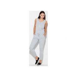 Kombinezon K178 Szary. Szare kombinezony damskie KATRUS, na imprezę, na lato, l, w paski, eleganckie, bez kołnierzyka, bez rękawów. Za 129,00 zł.