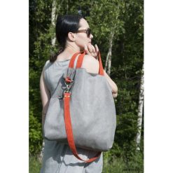 Torba hobo XXL - szary, pomarańcz. Szare torebki klasyczne damskie Pakamera, z syntetyku. Za 119,00 zł.