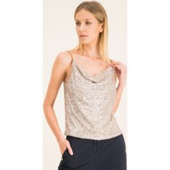 Top Manila Grace Paillettes C028PY. Żółte bluzki damskie Manila Grace, bez wzorów, z elastanu, polo, bez rękawów. W wyprzedaży za 369,00 zł.