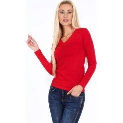 Bluzka z długim rękawem czerwona 4038. Czerwone bluzki damskie marki Fasardi, m, bez wzorów, bez kołnierzyka, z długim rękawem. Za 29,00 zł.