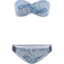 Bikini bandeau (2 części) bonprix biało-złocisto-niebieski z nadrukiem. Białe stroje kąpielowe dwuczęściowe damskie bonprix, z nadrukiem. Za 89,99 zł.