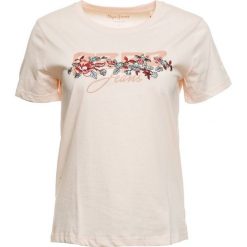 Pepe Jeans T-shirt damski Pepa L łososiowy. Różowe koszulki damskie Pepe Jeans, l, z nadrukiem, z jeansu, bez kołnierzyka. Za 169,00 zł.