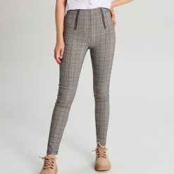 Spodnie high waist z zamkami - Pomarańczowy. Pomarańczowe spodnie damskie Cropp, bez wzorów, z podwyższonym stanem. Za 89,99 zł.