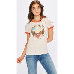 Tommy Hilfiger - Top. Szare topy damskie marki TOMMY HILFIGER, l, z nadrukiem, z bawełny, z okrągłym kołnierzem. W wyprzedaży za 139,90 zł.
