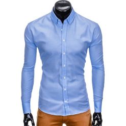 KOSZULA MĘSKA Z DŁUGIM RĘKAWEM K408 - BŁĘKITNA. Niebieskie koszule męskie na spinki Ombre Clothing, m, z kontrastowym kołnierzykiem, z długim rękawem. Za 49,00 zł.
