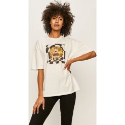 Volcom - T-shirt. Białe bluzki damskie Volcom, s, z nadrukiem, z bawełny, casualowe, z okrągłym kołnierzem, z krótkim rękawem. Za 149,90 zł.