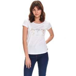 T-shirt damski z nadrukiem. Białe t-shirty damskie Top Secret, uniwersalny, z nadrukiem, z bawełny, bez kołnierzyka. W wyprzedaży za 29,99 zł.