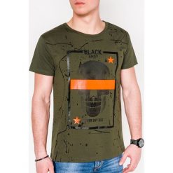 T-shirt męski z nadrukiem S1086 - khaki. Brązowe t-shirty męskie Ombre Clothing, s, z nadrukiem, z bawełny, bez kołnierzyka. Za 13,99 zł.