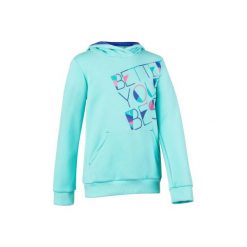 Bluza 500 Gym. Niebieskie bluzy dziewczęce rozpinane DOMYOS, z kapturem. W wyprzedaży za 29,99 zł.