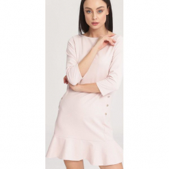 Jasnoróżowa Sukienka Effulgent. Różowe sukienki mini marki numoco, l, z dekoltem w łódkę, oversize. Za 64,99 zł.