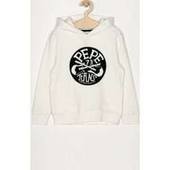 Pepe Jeans - Bluza dziecięca Saymon 128-176 cm. Białe bluzy chłopięce Pepe Jeans, z aplikacjami, z elastanu, bez rękawów, z kapturem. Za 239,90 zł.