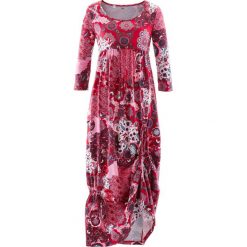 Sukienka shirtowa, rękawy 3/4 bonprix czerwony klonowy wzorzysty. Czerwone sukienki damskie bonprix, bez wzorów, bez kołnierzyka, bez rękawów. Za 124,99 zł.