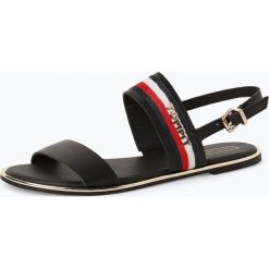 Tommy Hilfiger - Sandały damskie ze skóry, niebieski. Niebieskie sandały damskie TOMMY HILFIGER, w paski, ze skóry, bez obcasa, z paskami. Za 399,95 zł.