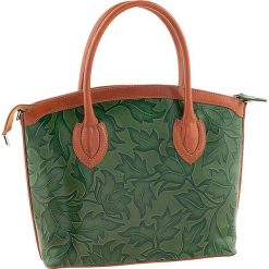 Torebki klasyczne damskie: Skórzana torebka w kolorze jasnobrązowo-zielonym – 36 x 26 x 15 cm