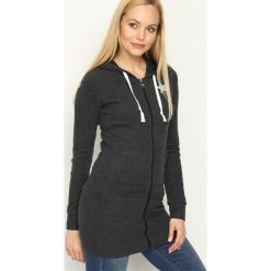Ciemnoszara Bluza Super Star. Białe bluzy rozpinane damskie Born2be, l, z napisami, z długim rękawem, długie, z kapturem. Za 49,99 zł.