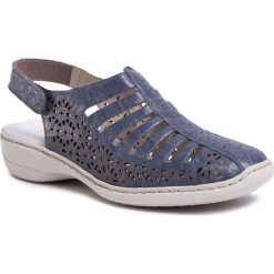 Sandały RIEKER - 41355-12 Blue. Niebieskie klapki damskie Rieker, bez wzorów, ze skóry, bez obcasa. Za 249,00 zł.