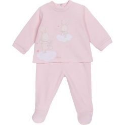 2-częściowy zestaw w kolorze różowym. Czerwone bluzy niemowlęce marki Chicco, z nadrukiem, z bawełny. W wyprzedaży za 49,95 zł.