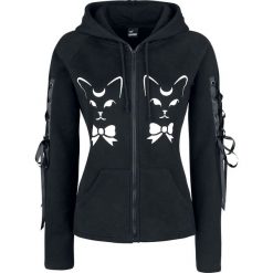 Bluzy damskie: Banned Cat Hoodie Bluza z kapturem rozpinana damska czarny/biały