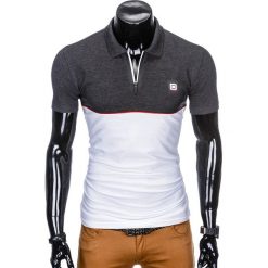 KOSZULKA MĘSKA POLO BEZ NADRUKU S919 - GRAFITOWA/BIAŁA. Szare koszulki polo męskie marki Ombre Clothing, s, z nadrukiem. Za 49,00 zł.