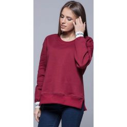 Bluzy damskie: Bordowa Nierozpinana Bluza Dresowa z Ozdobną Gumką na Rękawach