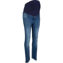Dżinsy ciążowe SKINNY z frędzlami bonprix niebieski. Niebieskie jeansy damskie bonprix, z jeansu. Za 129,99 zł.