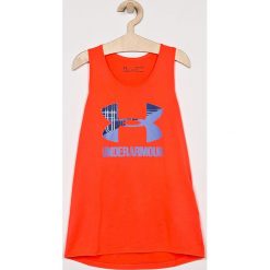 Under Armour - Top dziecięcy 137-170 cm. Szare t-shirty chłopięce Under Armour, z nadrukiem, z poliesteru, bez rękawów. W wyprzedaży za 49,90 zł.