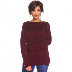 Sweter "Love" w kolorze bordowym. Czerwone swetry klasyczne damskie marki So Cachemire, s, z kaszmiru, z okrągłym kołnierzem. W wyprzedaży za 173,95 zł.