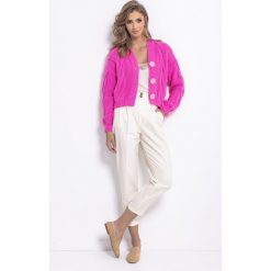 Sweter bomber zapinany fuksja - l/xl. Czerwone swetry damskie e-margeritka.pl, xl, bez wzorów, z wełny, eleganckie, z długim rękawem, długie, bez kaptura. Za 154,99 zł.