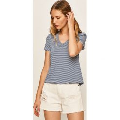 Answear - T-shirt. Niebieskie bluzki damskie ANSWEAR, s, bez wzorów, z bawełny, casualowe, bez kołnierzyka. W wyprzedaży za 59,90 zł.