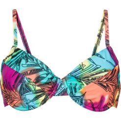 Stroje dwuczęściowe damskie: Biustonosz bikini na fiszbinach bonprix różowo-niebieski z nadrukiem
